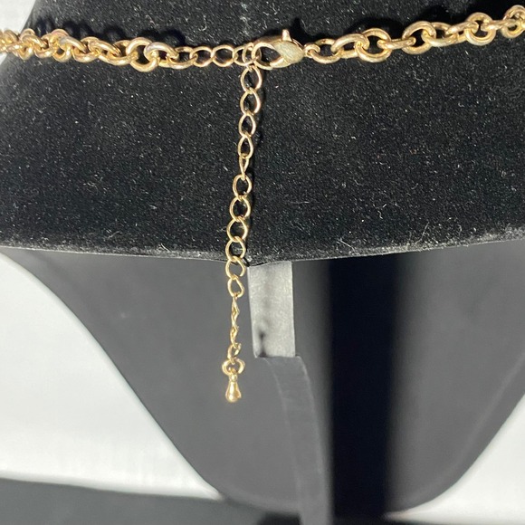 VTG Gold Tone Blue Cabochon Flower Statement Bib Necklace Chunky Flower - Picture 6 of 10